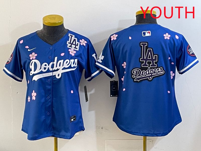 Youth Los Angeles Dodgers Blank Blue Sakura Edition 2025 Nike MLB Jersey style 23